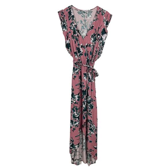 Splendid Faux Wrap Maxi Dress Pink Floral High Low Size Small - Picture 2 of 13